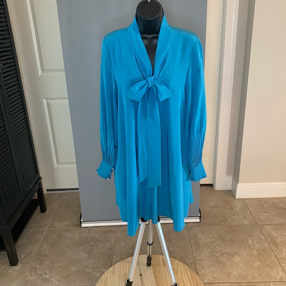 Tibi Silk Poet Sleeve Bow Dress